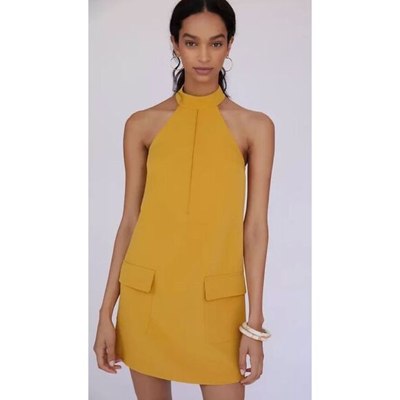 NWT MARE MARE Halter Shift Mini Dress In Gold, Sz 2 $160 - Picture 1 of 8